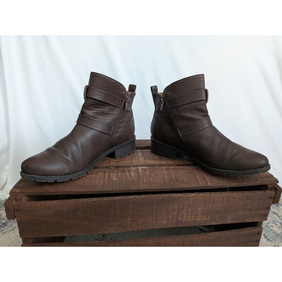Croft and Barrow Ankle Boots Womens 10 Tower Brown Ortholite Inserts Buckles Zip - Picture 4 of 15